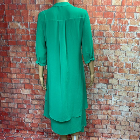 Veinfuns Green Silk Chiffon Dress Layered Asymmetrical Hem - Picture 5 of 11